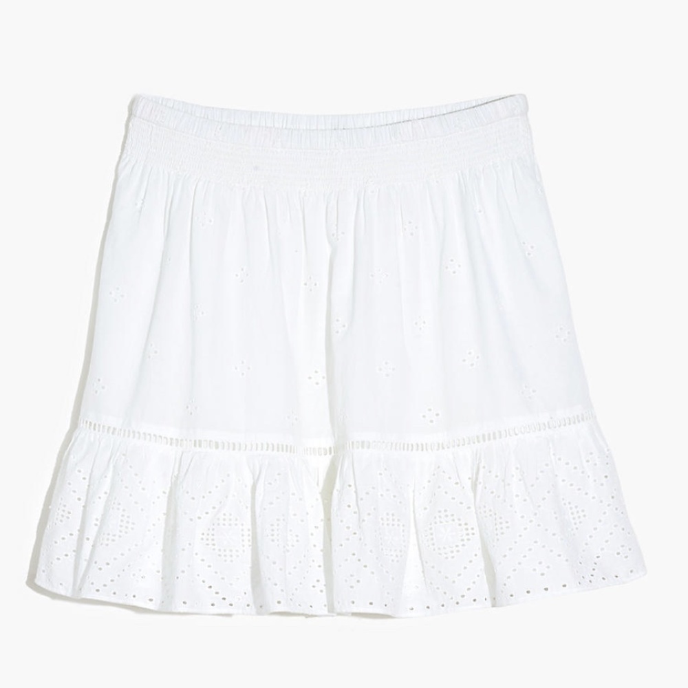 Madewell Plus Embroidered Smock-Waist Ruffle Mini Skirt